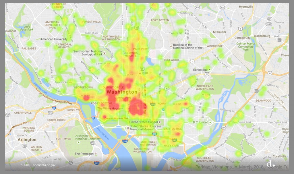 Heat Map of Parking Ticket Frequency Throughout DC